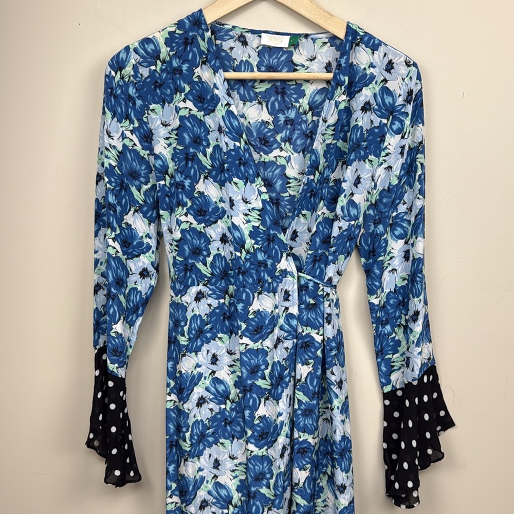 RIXO LONDON BONNIE CONTRAST FLORAL/SPOT wrap MAXI DRESS small - Picture 7 of 14